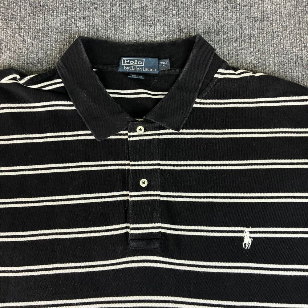 Polo Ralph Lauren Polo Shirt 2XLT Tall Black White Stripe Cotton Mens